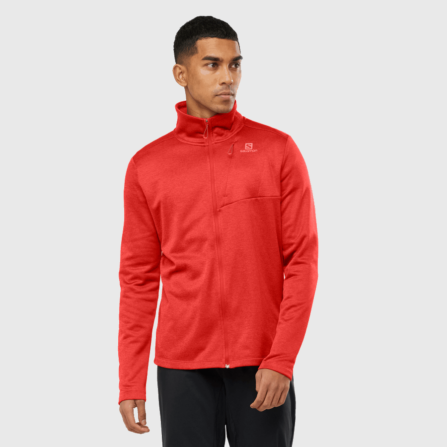 Men's Full Zip Midlayer Jacket Essential Lightwarm Heather Goji Berry-Heather