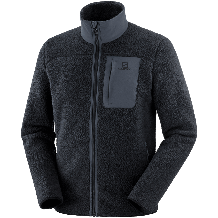 Men's Full Zip Midlayer Jacket Outline Warm Teddy Black-Ebony