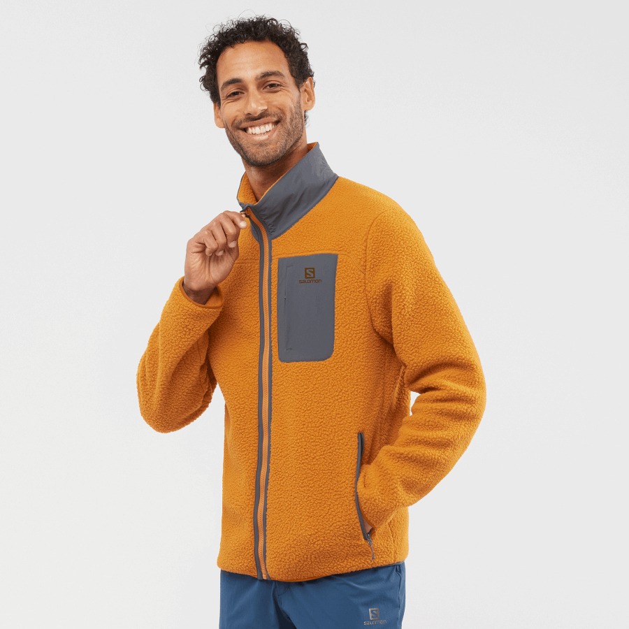 Men's Full Zip Midlayer Jacket Outline Warm Teddy Honey Ginger-Ebony