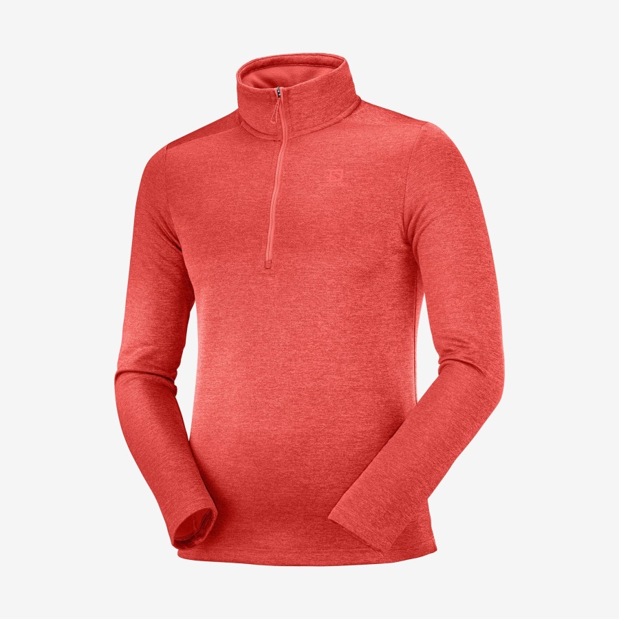 Men's Half Zip Midlayer Essential Lightwarm Seamless Goji Berry-Heather