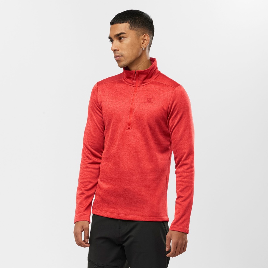 Men's Half Zip Midlayer Essential Lightwarm Seamless Goji Berry-Heather