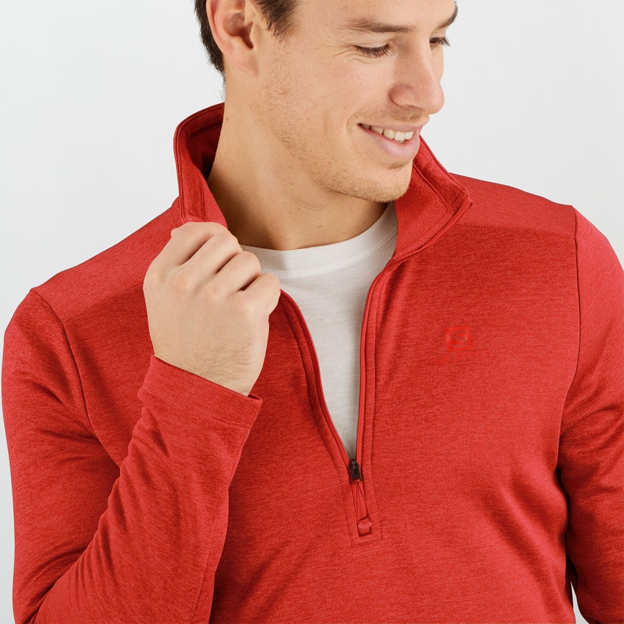 Men's Half Zip Midlayer Essential Lightwarm Seamless Goji Berry-Heather