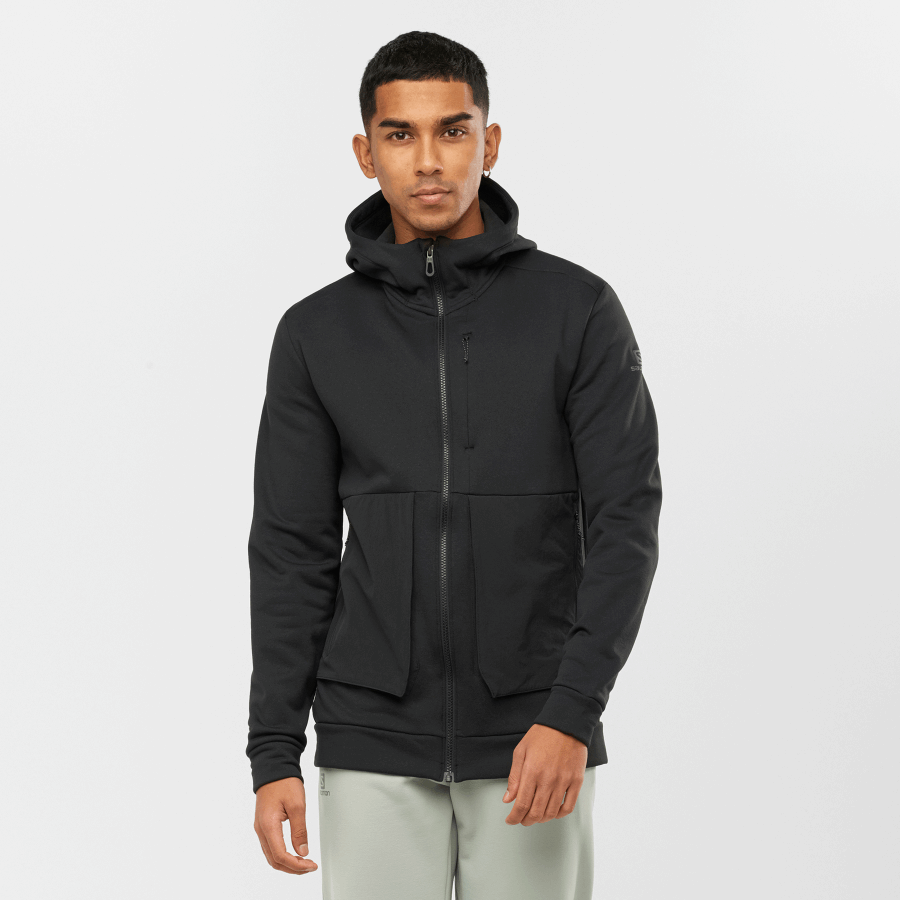 Men's Midlayer Jacket With Hood Essential Warm Fleece Black-Heather