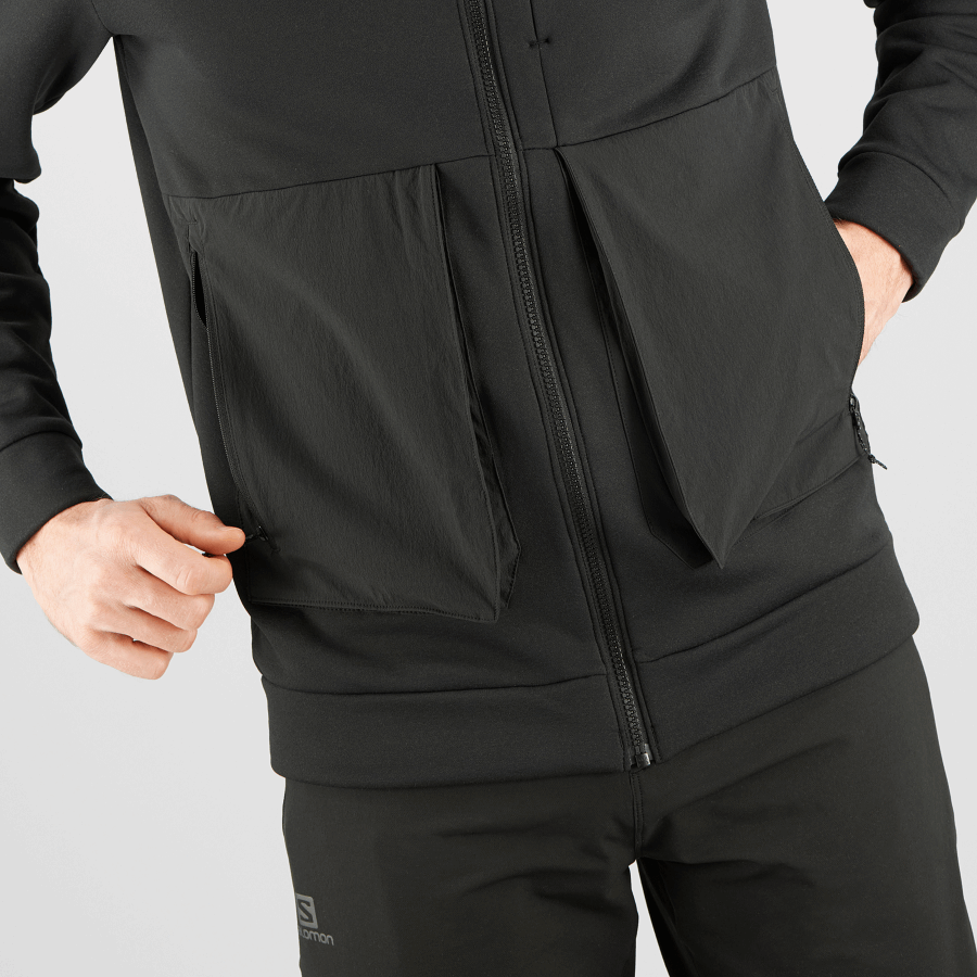 Men's Midlayer Jacket With Hood Essential Warm Fleece Black-Heather