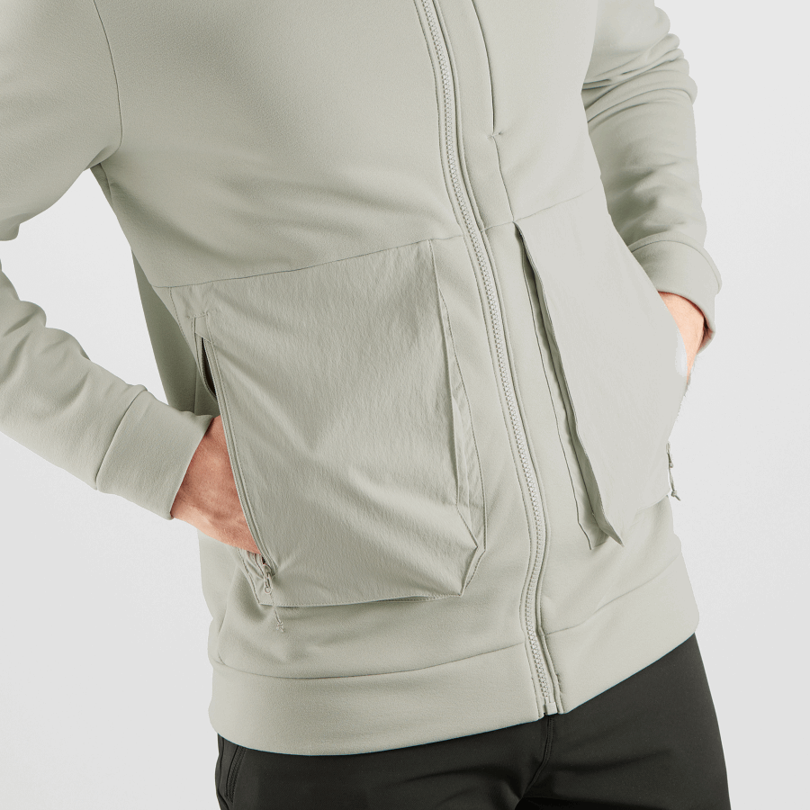 Men's Midlayer Jacket With Hood Essential Warm Fleece Wrought Iron-Heather