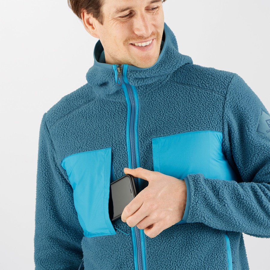 Men's Midlayer Jacket With Hood Essential Warm Teddy Mallard Blue