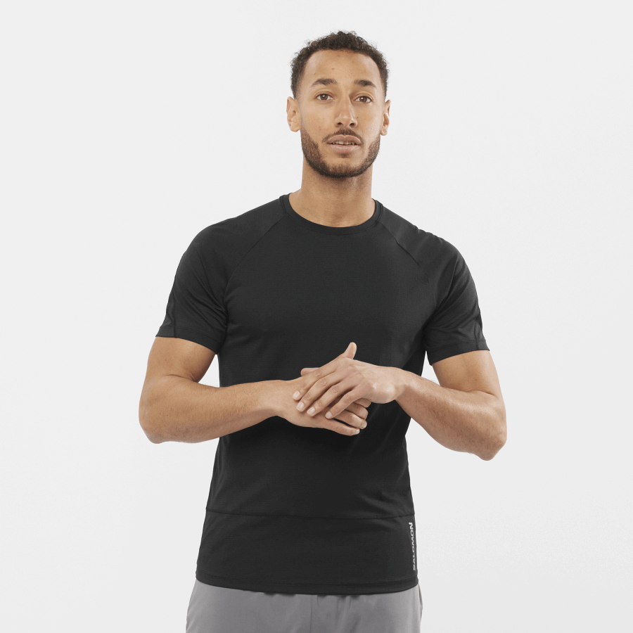 Men's Short Sleeve T-Shirt Cross Run Deep Black