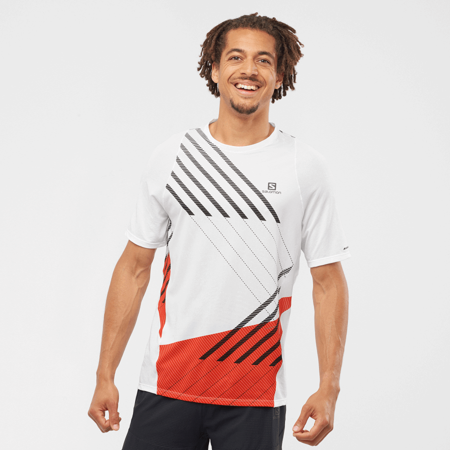 Men's Short Sleeve T-Shirt Sense Aero White-Fiery Red-Black