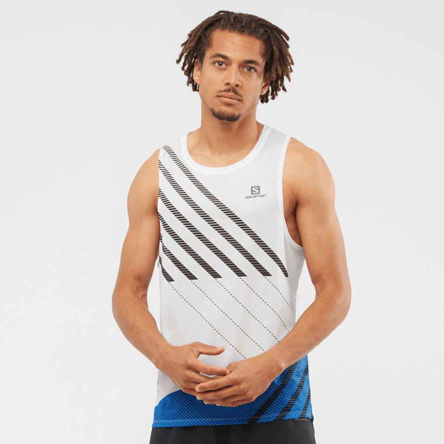 Men's Tank Sense Aero Singlet White-Black-Nautical Blue