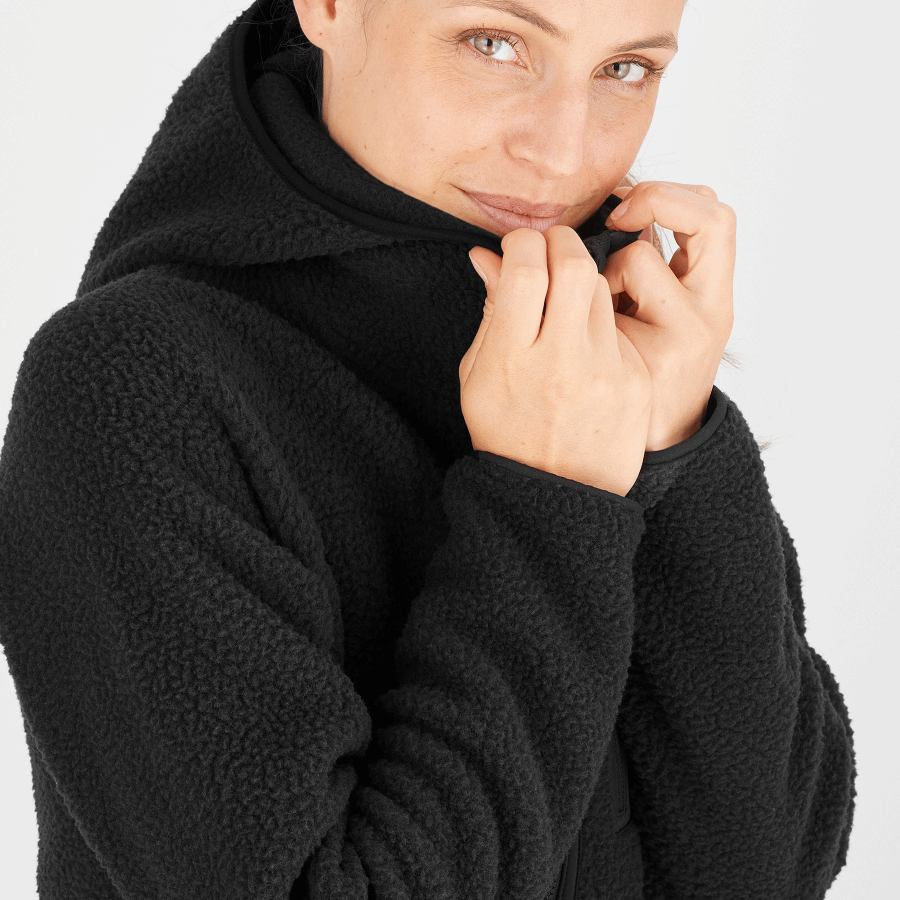 Women's Full Zip Midlayer Jacket Outline Warm Teddy Black-Heather