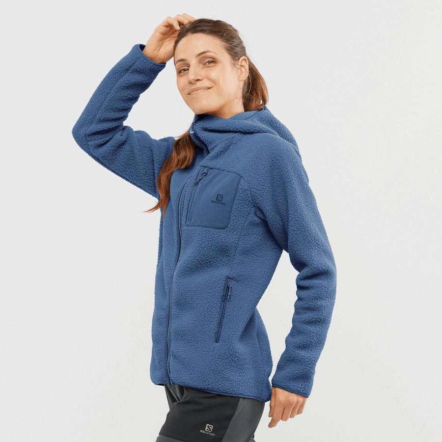 Women's Full Zip Midlayer Jacket Outline Warm Teddy Dark Denim-Heather