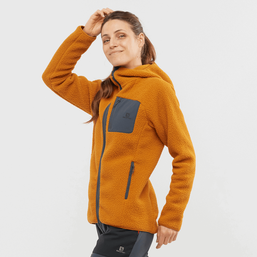 Women's Full Zip Midlayer Jacket Outline Warm Teddy Honey Ginger-Heather-Ebony