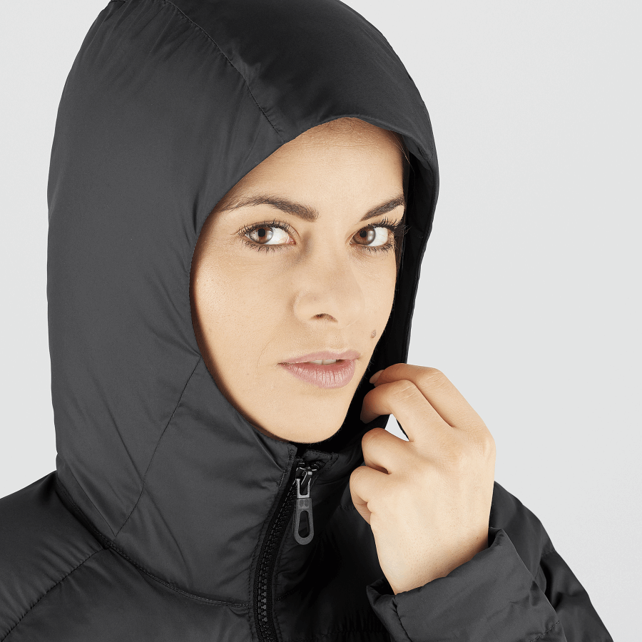 Women's Insulated Jacket Hoodie Essential Xwarm Long Ebony