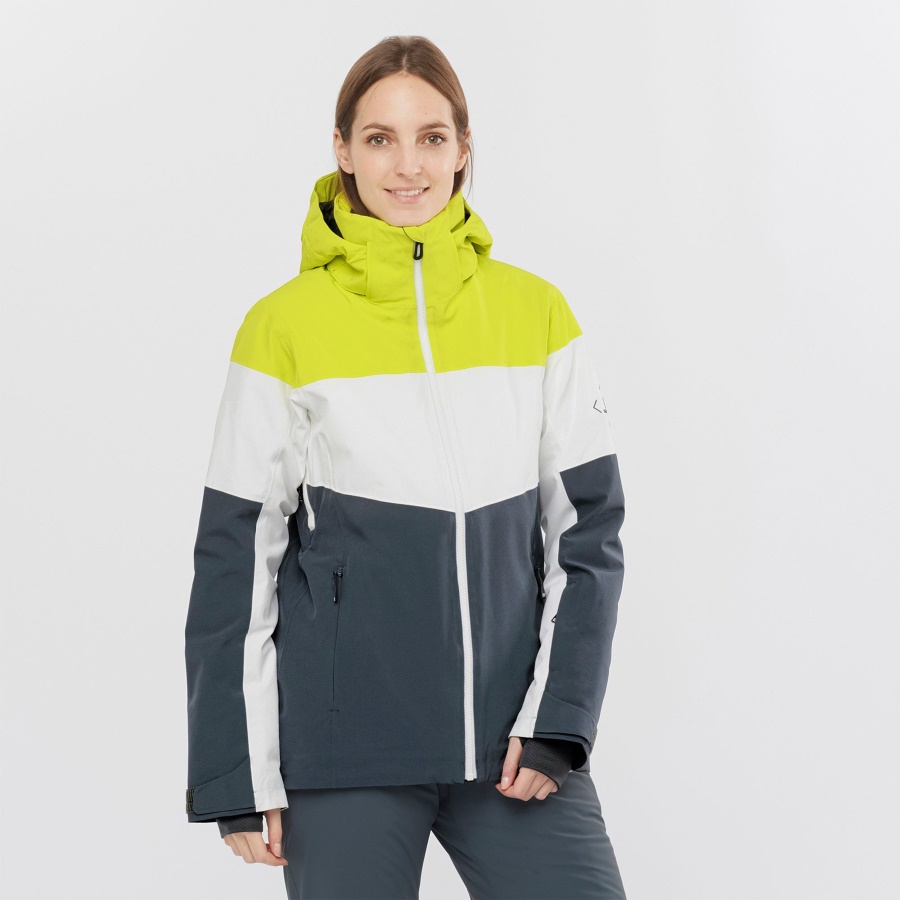 Women's Insulated Jacket Hoodie Slalom Evening Primerose-White-Ebony