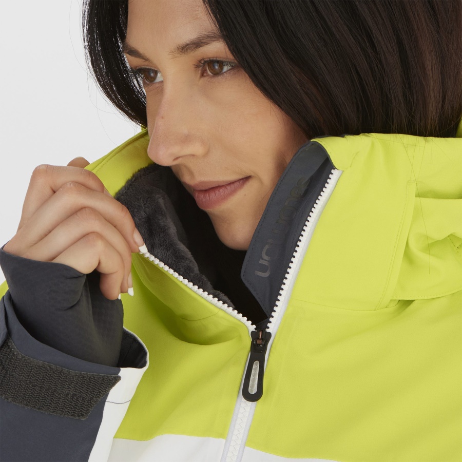 Women's Insulated Jacket Hoodie Slalom Evening Primerose-White-Ebony
