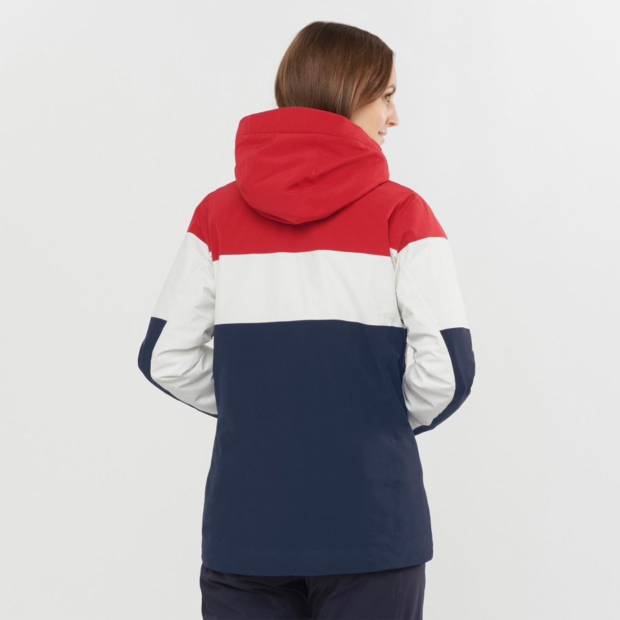 Women's Insulated Jacket Hoodie Slalom Red Chili-White-Night Sky