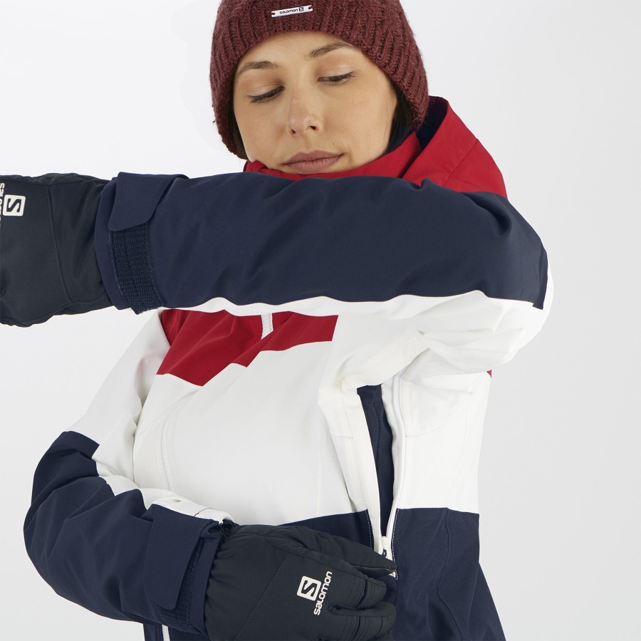 Women's Insulated Jacket Hoodie Slalom Red Chili-White-Night Sky