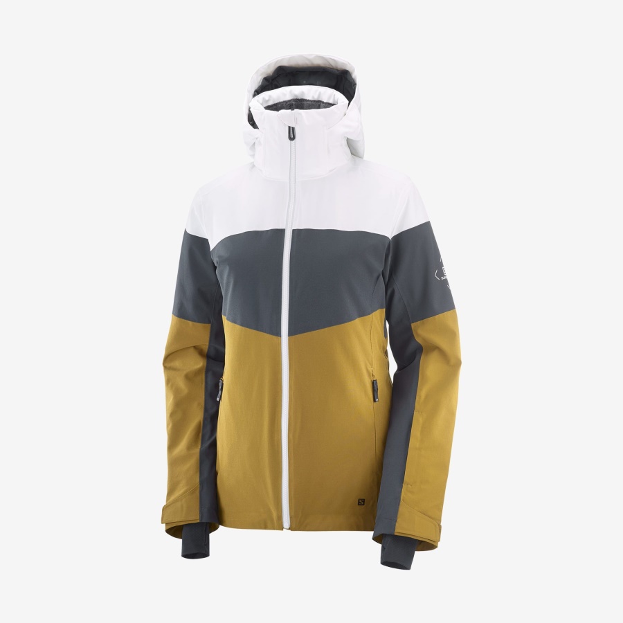 Women's Insulated Jacket Hoodie Slalom White-Ebony-Cumin
