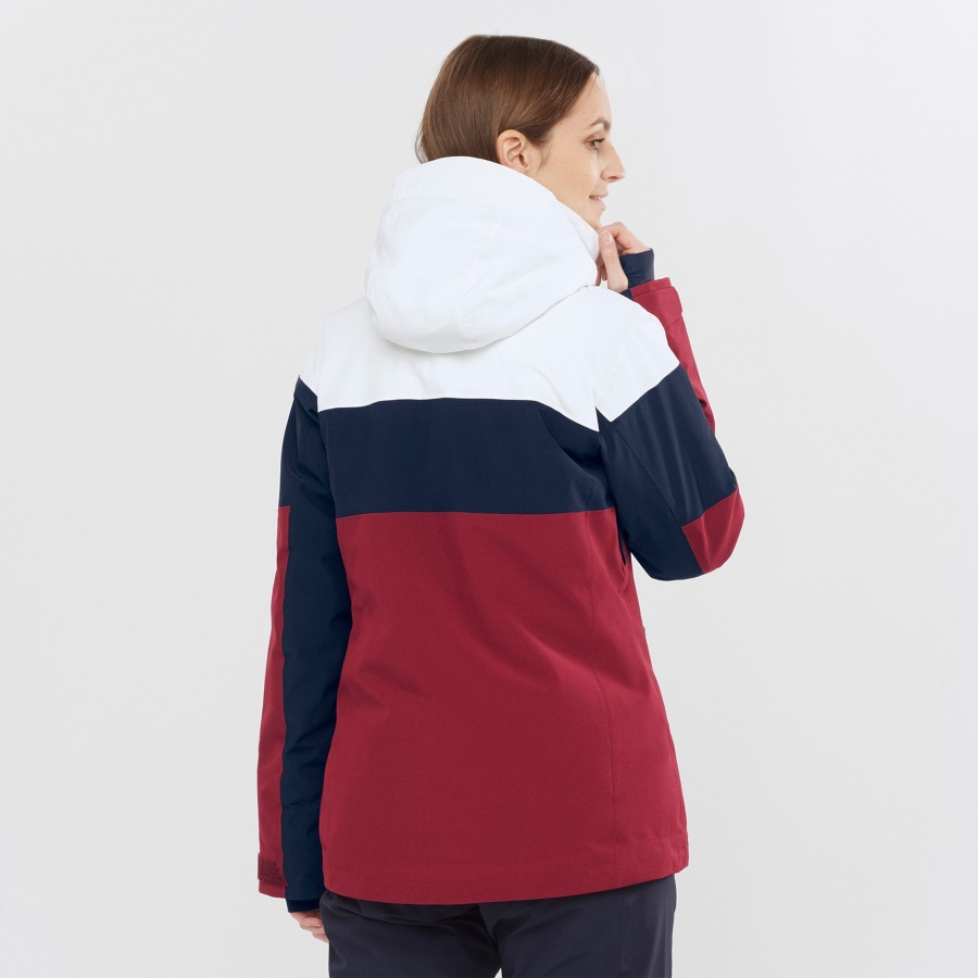 Women's Insulated Jacket Hoodie Slalom White-Night Sky-Pomegranate