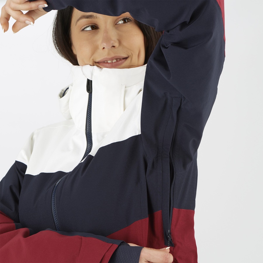 Women's Insulated Jacket Hoodie Slalom White-Night Sky-Pomegranate