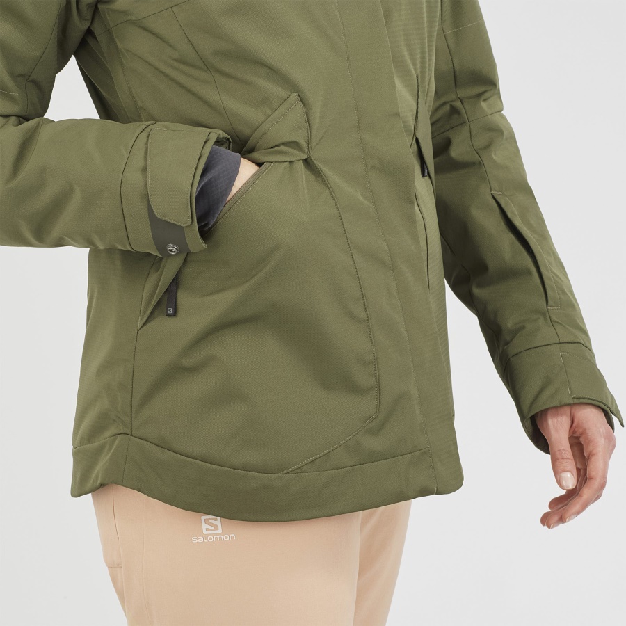 Women's Insulated Jacket Hoodie Snow Rebel Olive Night-Sirocco