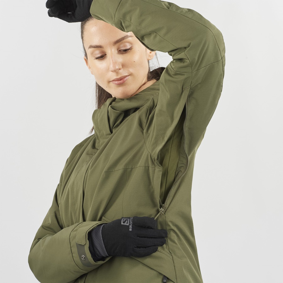 Women's Insulated Jacket Hoodie Snow Rebel Olive Night-Sirocco