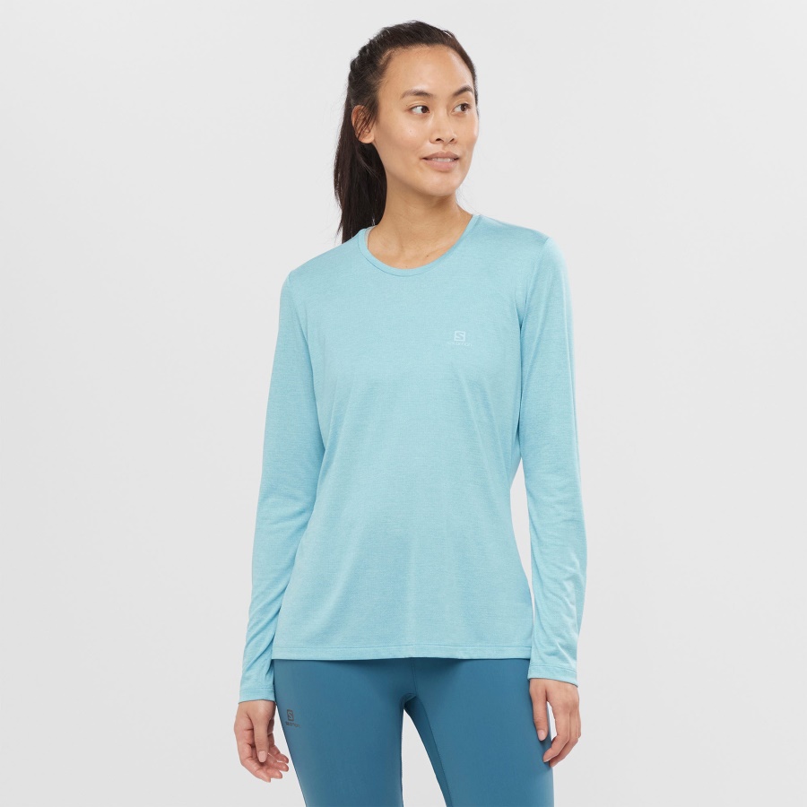 Women's Long Sleeve T-Shirt Agile Crystal Blue-Blue-Heather