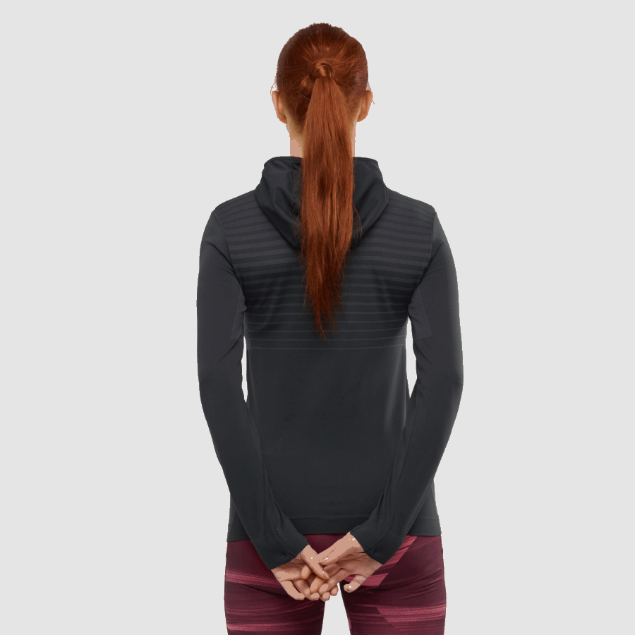 Women's Long Sleeve T-Shirt Hoodie Essential Seamless Black-Ebony
