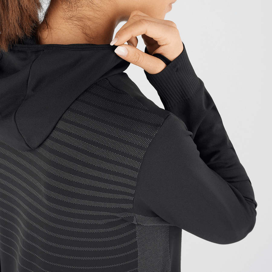 Women's Long Sleeve T-Shirt Hoodie Essential Seamless Black-Ebony