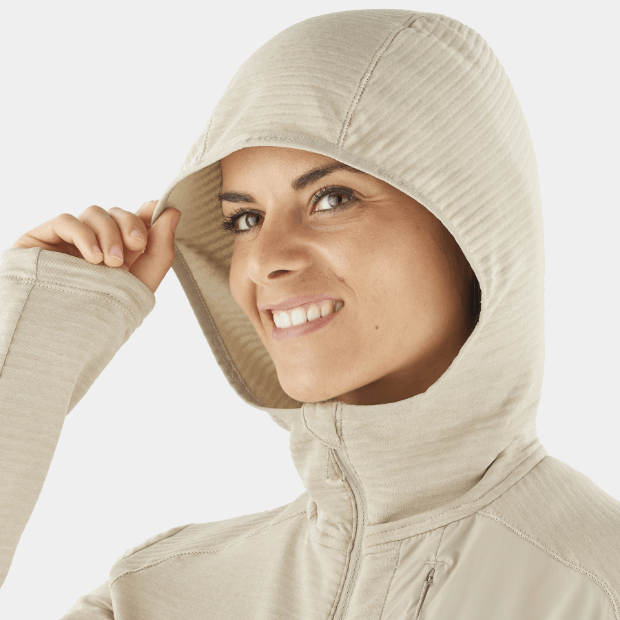 Women's Midlayer Jacket Hoodie Essential Lightwarm Hooded Plaza Taupe