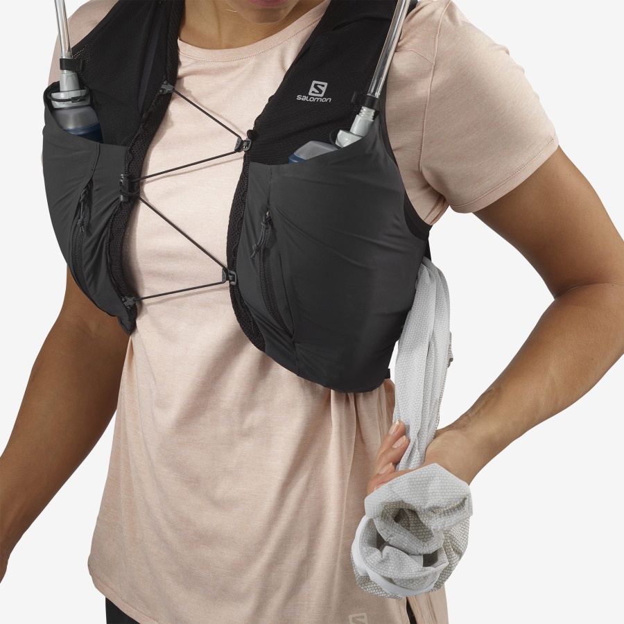 Women's Running Vest With Flasks Included Sense Pro 10 Black-Ebony