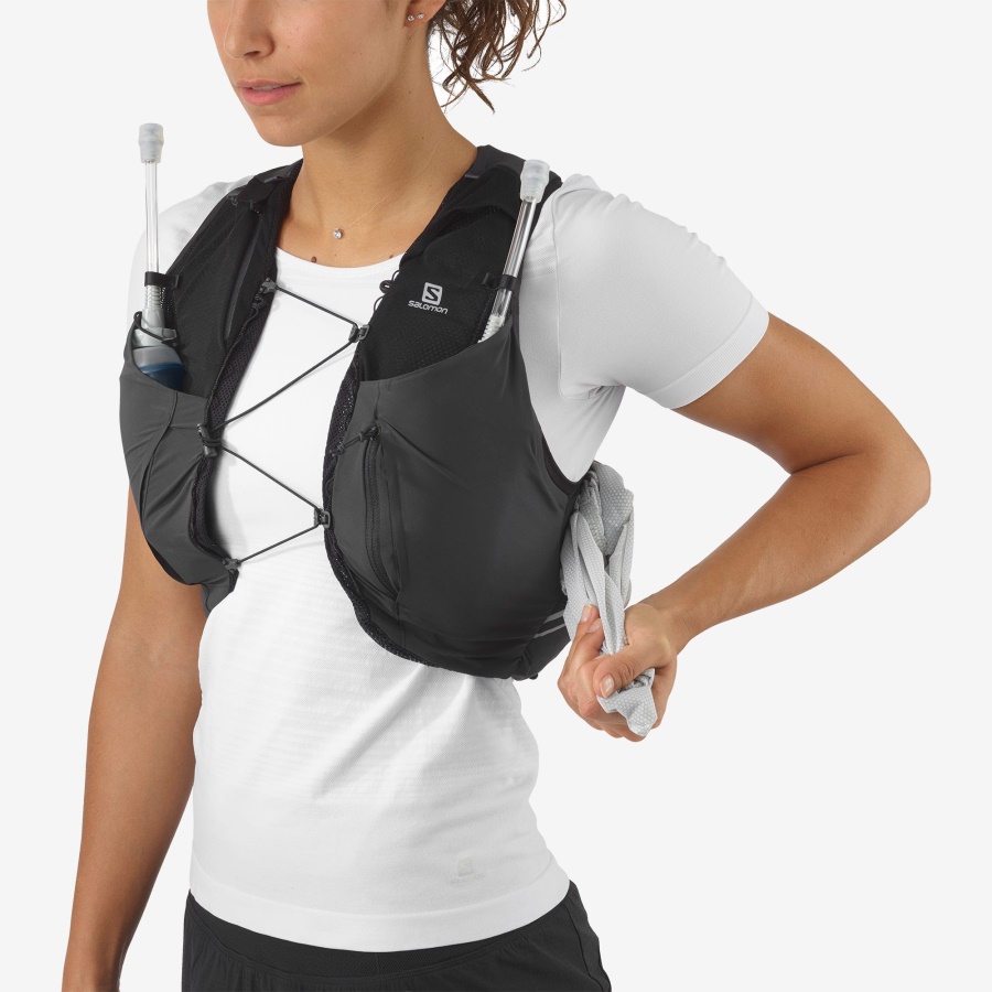 Women's Running Vest With Flasks Included Sense Pro 5 Black-Ebony