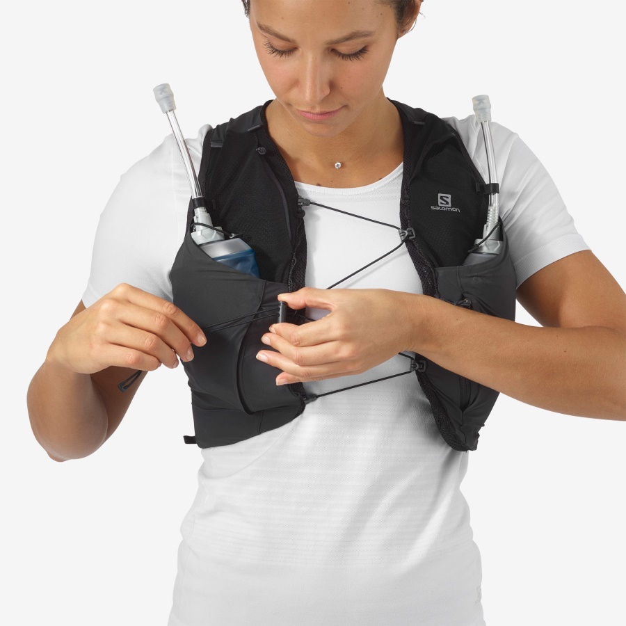 Women's Running Vest With Flasks Included Sense Pro 5 Black-Ebony