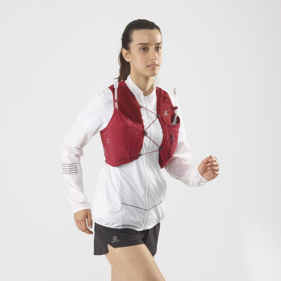 Women's Running Vest With Flasks Included Sense Pro 5 Red Chili-Ebony