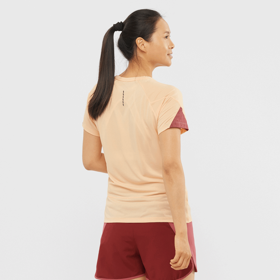 Women's Short Sleeve T-Shirt Cross Run Apricot Ice-Heather-Cabernet