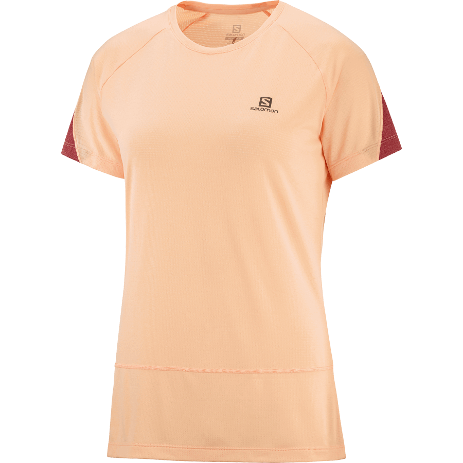 Women's Short Sleeve T-Shirt Cross Run Apricot Ice-Heather-Cabernet