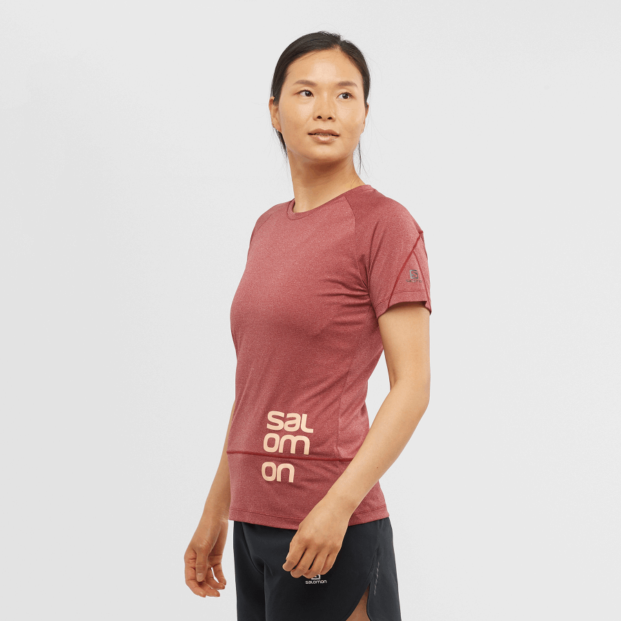 Women's Short Sleeve T-Shirt Cross Run Graphic Cabernet-Heather