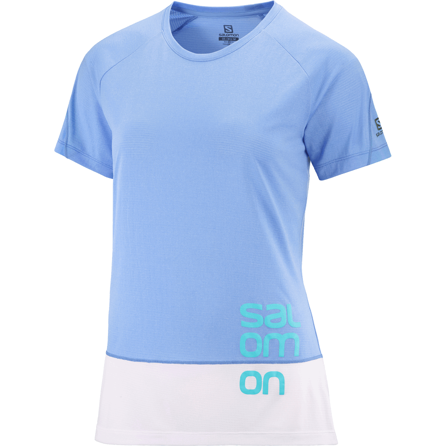 Women's Short Sleeve T-Shirt Cross Run Graphic Provence-White-Pool Blue