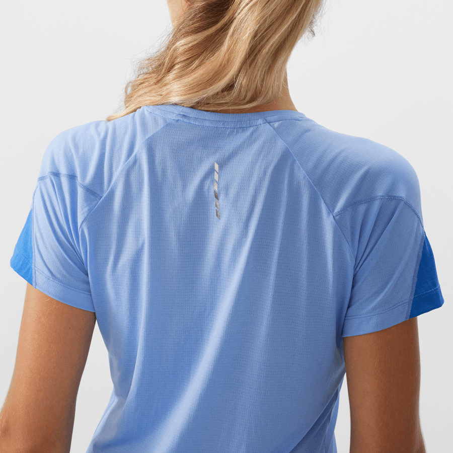 Women's Short Sleeve T-Shirt Cross Run Provence-Heather-Nautical Blue